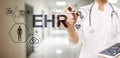 EHR Electronic Health record EMR Medical automation system Medicine Internet concept. Doctor with stethoscope. Royalty Free Stock Photo