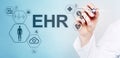 EHR Electronic Health record EMR Medical automation system Medicine Internet concept. Doctor with stethoscope. Royalty Free Stock Photo