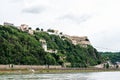 Ehrenbreitstein Fortress panoramic view in Koblenz. Koblenz is city on Rhine, joined by Moselle river Royalty Free Stock Photo
