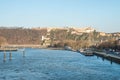 Ehrenbreitstein Fortress panoramic view in Koblenz. Koblenz is city on Rhine, joined by Moselle river Royalty Free Stock Photo