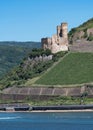 Ehrenfels castle ruins on the Rhine near Rudesheim opposite Bi Royalty Free Stock Photo