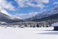 Winter mountain landscape, Sunny day with white clouds on blue sky. Royalty Free Stock Photo