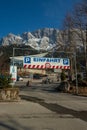 Eibsee, Germany, March 31, 2019: car entrance of the Eibsee station for cable car to top of Germany near Zugspitze mountain