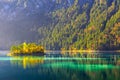 Eibsee lake in german bavarian Alps in Grainau, Germany Royalty Free Stock Photo