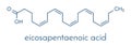 Eicasapentaenoic acid EPA, timnodonic acid molecule. Polyunsaturated omega-3 fatty acid, present in fish oil. Skeletal formula. Royalty Free Stock Photo