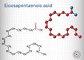 Eicosapentaenoic acid, EPA, icosapentaenoic acid, icosapent molecule. Sheet of paper in a cage Royalty Free Stock Photo