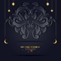 Eid adha greeting card background black gold with floral pattern Royalty Free Stock Photo