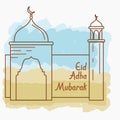 Eid Adha Mubarak with Outline Mosque Vector Illustration