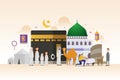 Eid adha mubarak with tiny people character design concept Hajj and Umrah season