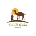 camel with people silhouette islamic element design, golden sun, minimal logo, eid al adha ornamental, religion vector Royalty Free Stock Photo