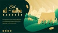 Eid Al-Adha Template Design Vector illustration of Cow and goat eat grass