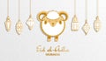 Eid Al Adha Background. Islamic Arabic lantern and sheep. Greeting card