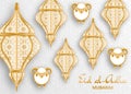 Eid Al Adha Background. Islamic Arabic lantern and sheep. Greeting card