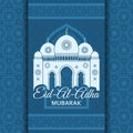 Eid Al Adha Background. Mosque and Islamic Arabic window. Greeting card