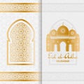 Eid Al Adha Background. Mosque and Islamic Arabic window. Greeting card