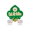Eid al adha badge with realistic sheep design vector