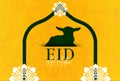 Eid al-adha beautiful background with goat and flower ornament over yellow grunge texture background, eid mubarak background