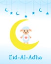 Eid al adha card children greeting. Muslim holiday. vector illustration.