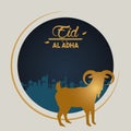 Eid al adha celebration card with golden goat in circular frame