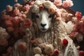 Eid Al Adha. Festival sheep beautiful with light and flower background AI Generative.