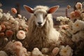 Eid Al Adha. Festival sheep beautiful with light and flower background AI Generative.