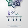 Eid al Adha or Fitr Mubarak islamic greeting card design. abstract mandala with pattern ornament and hanging lantern element. back Royalty Free Stock Photo