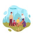 Eid al-Adha greeting card with Muslim people slaughtering a cow Royalty Free Stock Photo