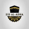 Eid Al-Adha Greeting Card Vector Design. Kabah and mandala illustration element.