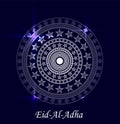 Eid Al-Adha greeting postcard. Lettering translates as Eid Al-Adha feast of sacrifice.