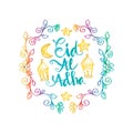 Eid al-Adha handwritten lettering with floral frame.