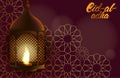 Eid al adha illustration with realistic lamp. National pattern. Gold colour. Vector illustration design