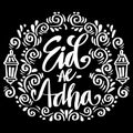 Eid al Adha lettering on round background.