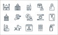 Eid al adha line icons. linear set. quality vector line set such as arab man, calendar, butcher, barbecue, goat, mecca, knifes,