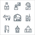 eid al adha line icons. linear set. quality vector line set such as tent, lantern, knifes, vaccine, goat, cow, man, arab man