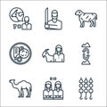 eid al adha line icons. linear set. quality vector line set such as barbecue, pray, camel, mountain, goat, oriental food, sheep, Royalty Free Stock Photo