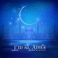 Eid Al Adha mubarak card with shine moon