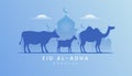 Eid al adha mubarak the celebration of muslim community festival background, banner, greeting design with gradient blue color Royalty Free Stock Photo