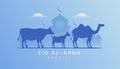 Eid al adha mubarak the celebration of muslim community festival background, banner, greeting design with gradient blue color Royalty Free Stock Photo