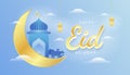 Eid al adha mubarak the celebration of muslim community festival background, banner, greeting design with gradient blue and gold Royalty Free Stock Photo