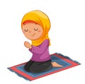 Eid Al Adha Mubarak. Cute cartoon girl praying