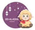 Eid al Adha Mubarak. Cute little cartoon ram