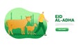 Eid al Adha mubarak greeting concept with people character bring sacrificial animal