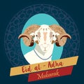 Eid al adha mubarak, realistic shhep face. vector illustration. EPS 10.