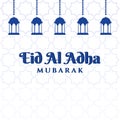 Eid Al Adha Mubarak with Simple Design Calming Blue Color and Islamic Simple Pattern in the Background