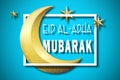 Eid al-Adha, the Muslim holiday of the sacrifice of Kurban Bayrami. Festive card with the moon on a blue background