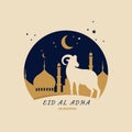 Eid Al Adha poster design vector illustration post with moon masjid sheep Ramadan Mubarak