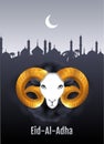 Eid al Adha text greeting card. Gold ram head of sheep. Feast of Sacrifice Royalty Free Stock Photo