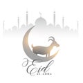 Eid al adha white greeting with crescent moon and goat