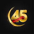 Eid al Adha 45 years anniversary.Pattern with arabic golden, gold half moon and glitter.