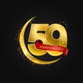 Eid al Adha 59 years anniversary.Pattern with arabic golden, gold half moon and glitter.